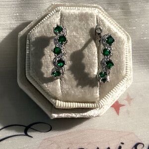 Luxurious Emerald Green Zircon Cluster C Hoop latch back Huggie Earrings
